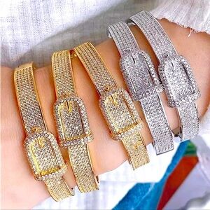 Buckle Design Gold Plated Crystal Bangle Bracelet